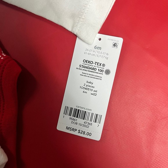 NWT Carter's Valentines Day One-Piece Long Sleeve Playsuits Infant Size 6 months - Picture 5 of 5